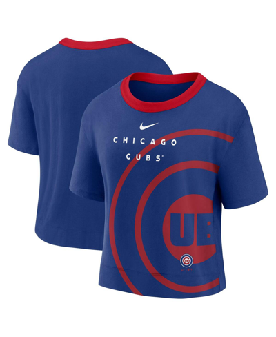 Shop Nike Women's  Royal And Red Chicago Cubs Team First High Hip Boxy T-shirt In Royal/red