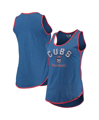 Shop New Era Women's  Heathered Royal Chicago Cubs Contrast Binding Scoop Neck Tank Top