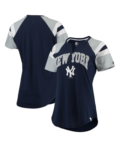 Shop Starter Women's  Navy And Gray New York Yankees Game On Notch Neck Raglan T-shirt In Navy/gray