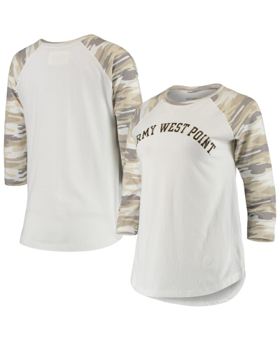 Shop Camp David Women's White And Camo Army Black Knights Boyfriend Baseball Raglan 3/4-sleeve T-shirt In White/camo