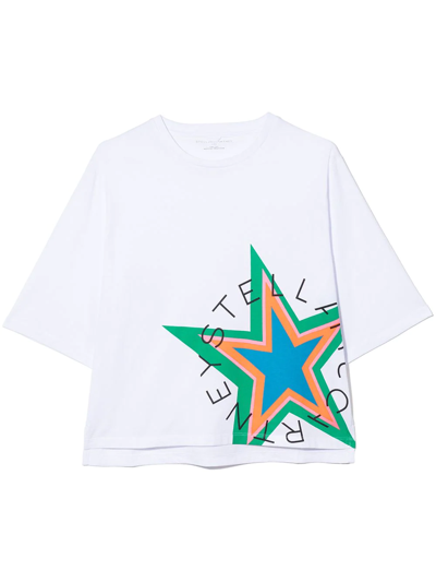 Stella Mccartney Kids White T-shirt With Multicolored Star And Round Logo In White