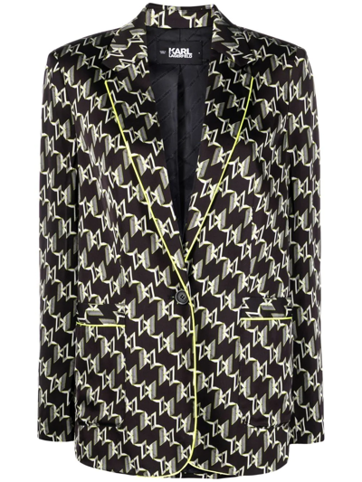Shop Karl Lagerfeld Logo-print Trimmed Blazer In Black