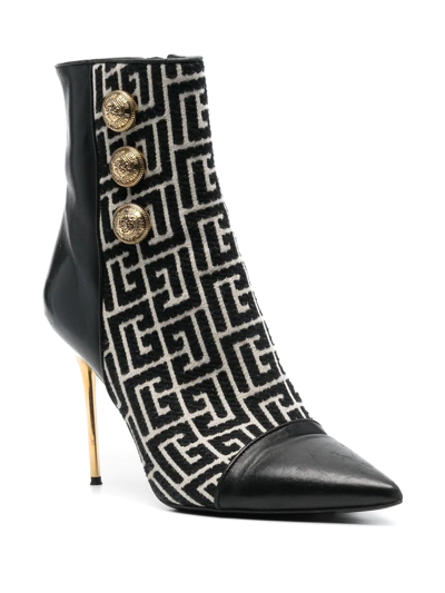 Balmain Roni Monogram Button Stiletto Booties In Black