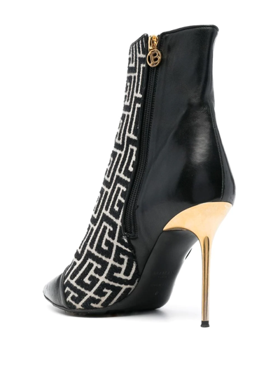Balmain Roni Monogram Button Stiletto Booties In Black