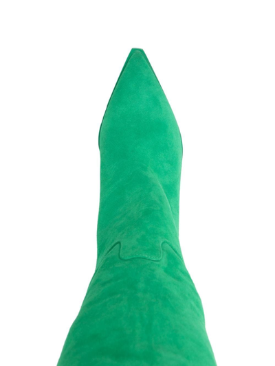 Shop 3juin Suede Pointed Knee-length Boots In Green