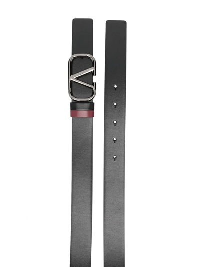 Shop Valentino V-logo Reversible Leather Belt In Schwarz