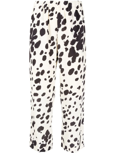 Shop Marni Cow-print Cropped Trousers In Neutrals