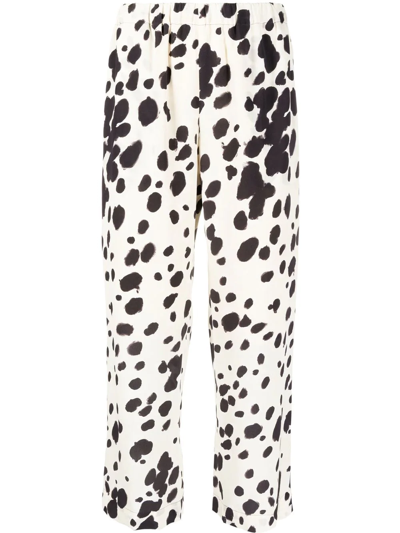Marni Cow-print Cropped Trousers In Neutrals