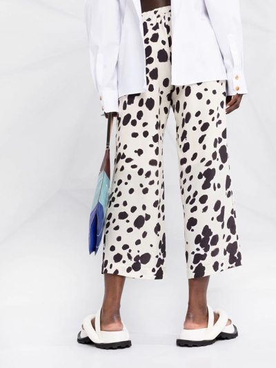 Shop Marni Cow-print Cropped Trousers In Neutrals