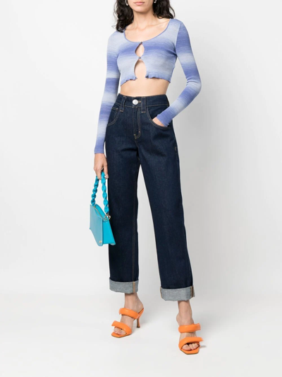 Shop Paloma Wool Buttoned Ribbed-knit Cropped Top In Blue