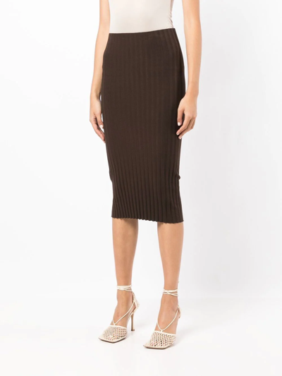 Cotton Citizen Capri Ribbed Midi Skirt In Braun
