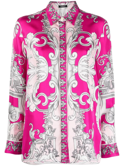 Shop Versace Silver Baroque Print Shirt In Rosa