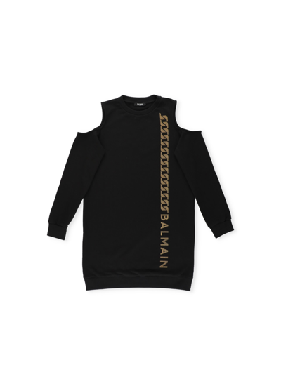 Shop Balmain Cotton Dress In Black/gold
