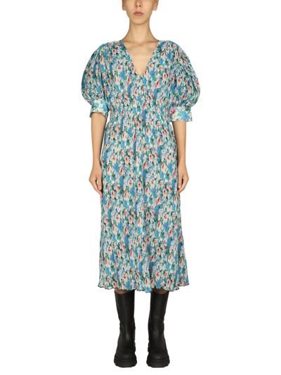 Shop Ganni Floral Print Dress In Azzurro