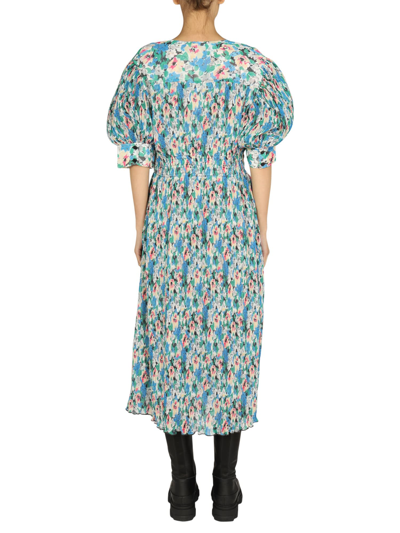 Shop Ganni Floral Print Dress In Azzurro