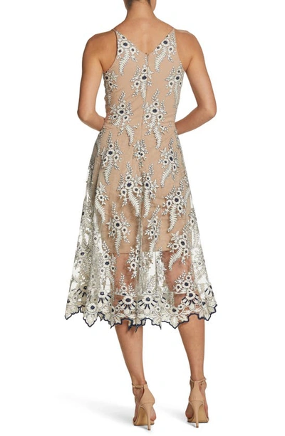 Shop Dress The Population Audrey Embroidered Midi Dress In Ivory/ Navy