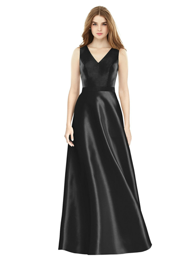 Shop Alfred Sung Sleeveless A-line Satin Dress With Pockets In Black