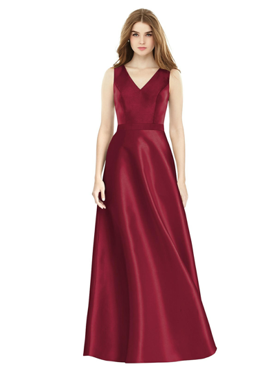 Shop Alfred Sung Sleeveless A-line Satin Dress With Pockets In Red