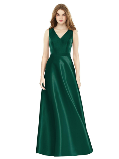 Shop Alfred Sung Sleeveless A-line Satin Dress With Pockets In Green