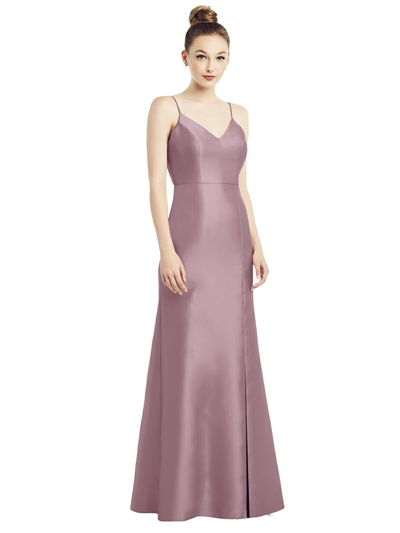 Shop Alfred Sung Open-back Bow Tie Satin Trumpet Gown In Purple