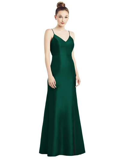 Shop Alfred Sung Open-back Bow Tie Satin Trumpet Gown In Green