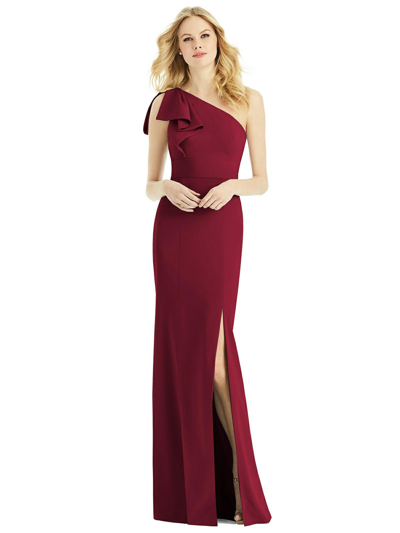 Shop After Six Bowed One-shoulder Trumpet Gown In Red