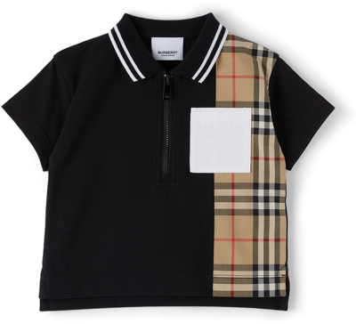 Shop Burberry Baby Black Vintage Check Panel Polo