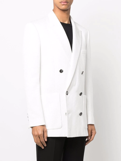 Shop Balmain Monogram-pattern Double Breasted Blazer In White