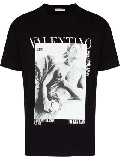 Shop Valentino Archive-print Cotton T-shirt In Black