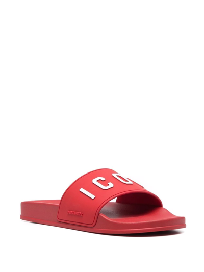 Dsquared2 Icon Print Rubber Slide Sandals In Red