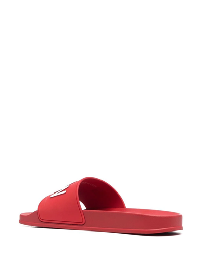 Dsquared2 Icon Print Rubber Slide Sandals In Red