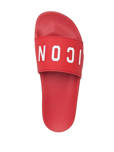 Dsquared2 Icon Print Rubber Slide Sandals In Red