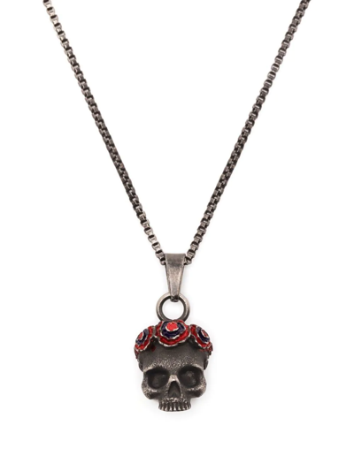 Shop Tateossian Gothic Rose Skull Necklace In Black