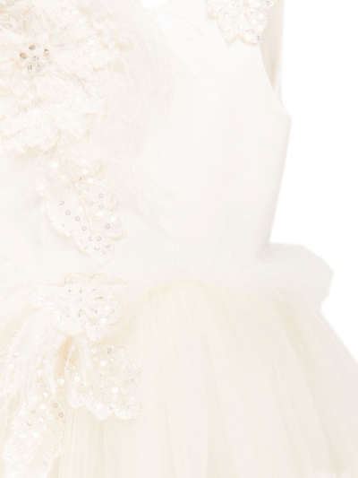 Tulleen Asymmetric Embellished Tulle Gown In Neutrals