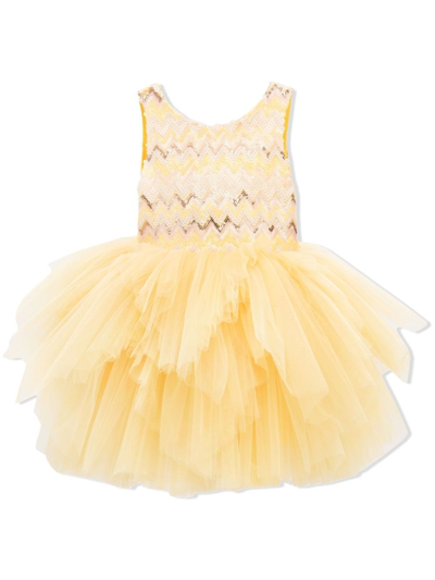 Tulleen Sequinned Tulle Midi Dress In Yellow