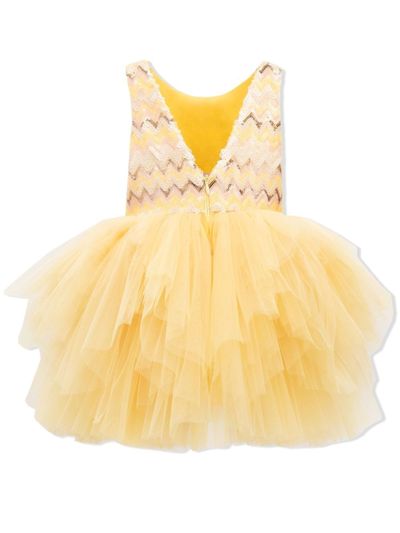 Tulleen Sequinned Tulle Midi Dress In Yellow