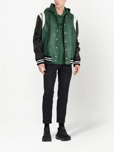 Shop Balmain Logo-print Drawstring Hoodie In Green