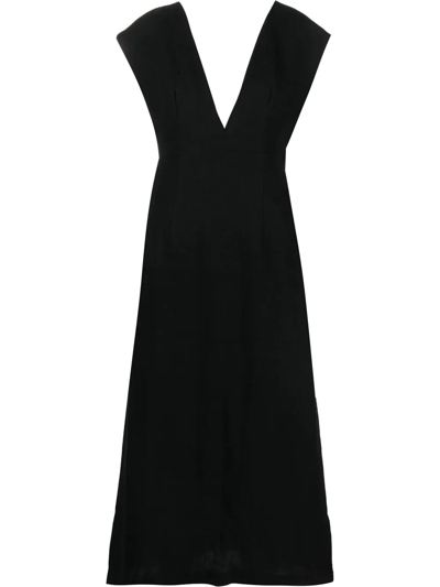 Shop St Agni Origami Linen Midi Dress In Black