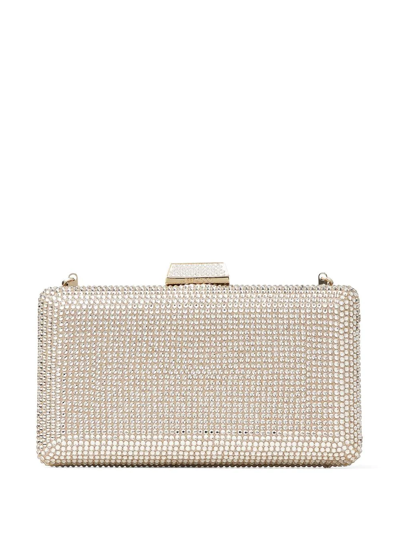 Jimmy Choo Clemmie Honey Gold Suede Clutch Bag With Crystals In Neutrals
