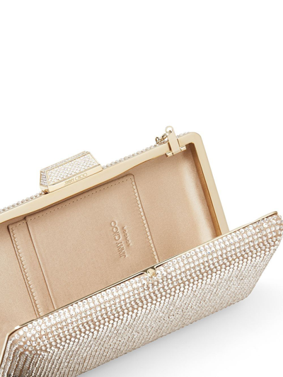 Jimmy Choo Clemmie Honey Gold Suede Clutch Bag With Crystals In Neutrals