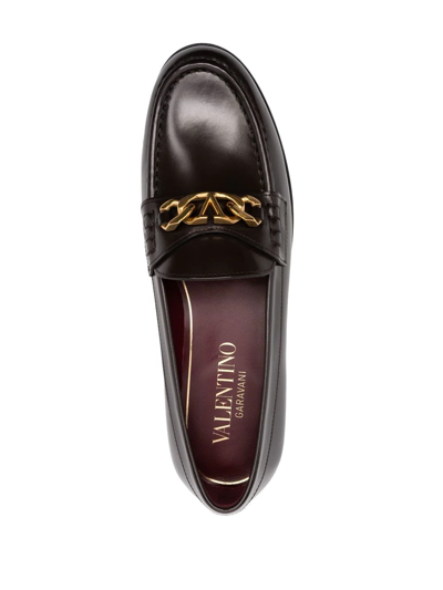 Shop Valentino Vlogo Leather Loafers In Brown