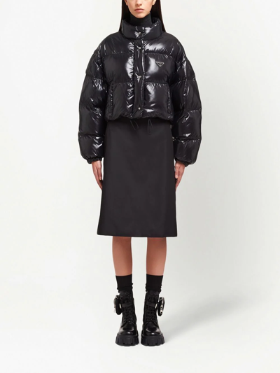 Prada Re-nylon Convertible Cropped Down Jacket In Black