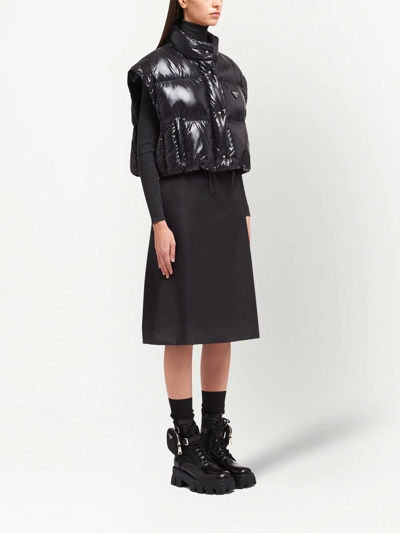 Prada Re-nylon Convertible Cropped Down Jacket In Black