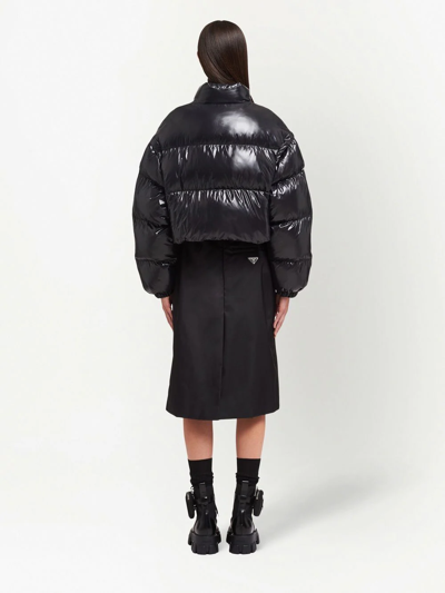 Prada Re-nylon Convertible Cropped Down Jacket In Black