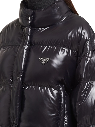 Shop Prada Re-nylon Convertible Down Jacket In Black