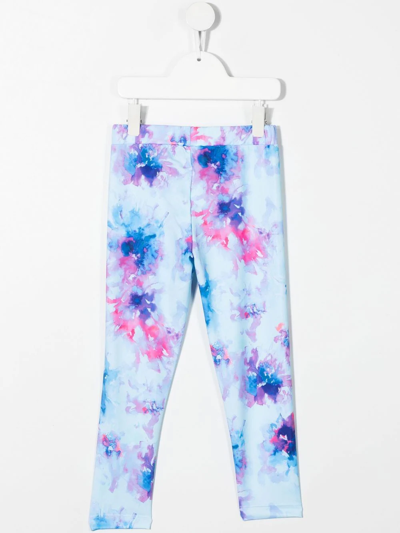 Msgm Teen Watercolour-print Leggings In Blue