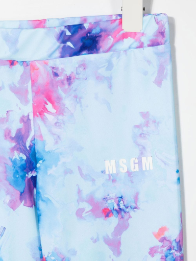Msgm Teen Watercolour-print Leggings In Blue