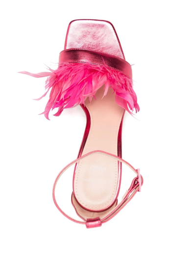 Shop Liu •jo Feather-detail 100mm Heel Sandals In Pink