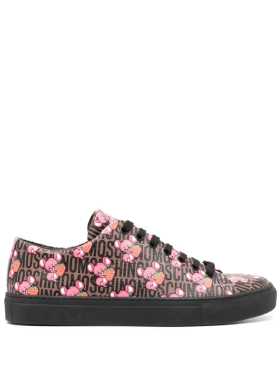 Shop Moschino Logo-print Low-top Sneakers In Brown