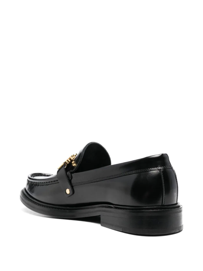 Shop Moschino Logo-plaque Leather Loafers In Black